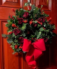 Holly Wreath with Red Roses